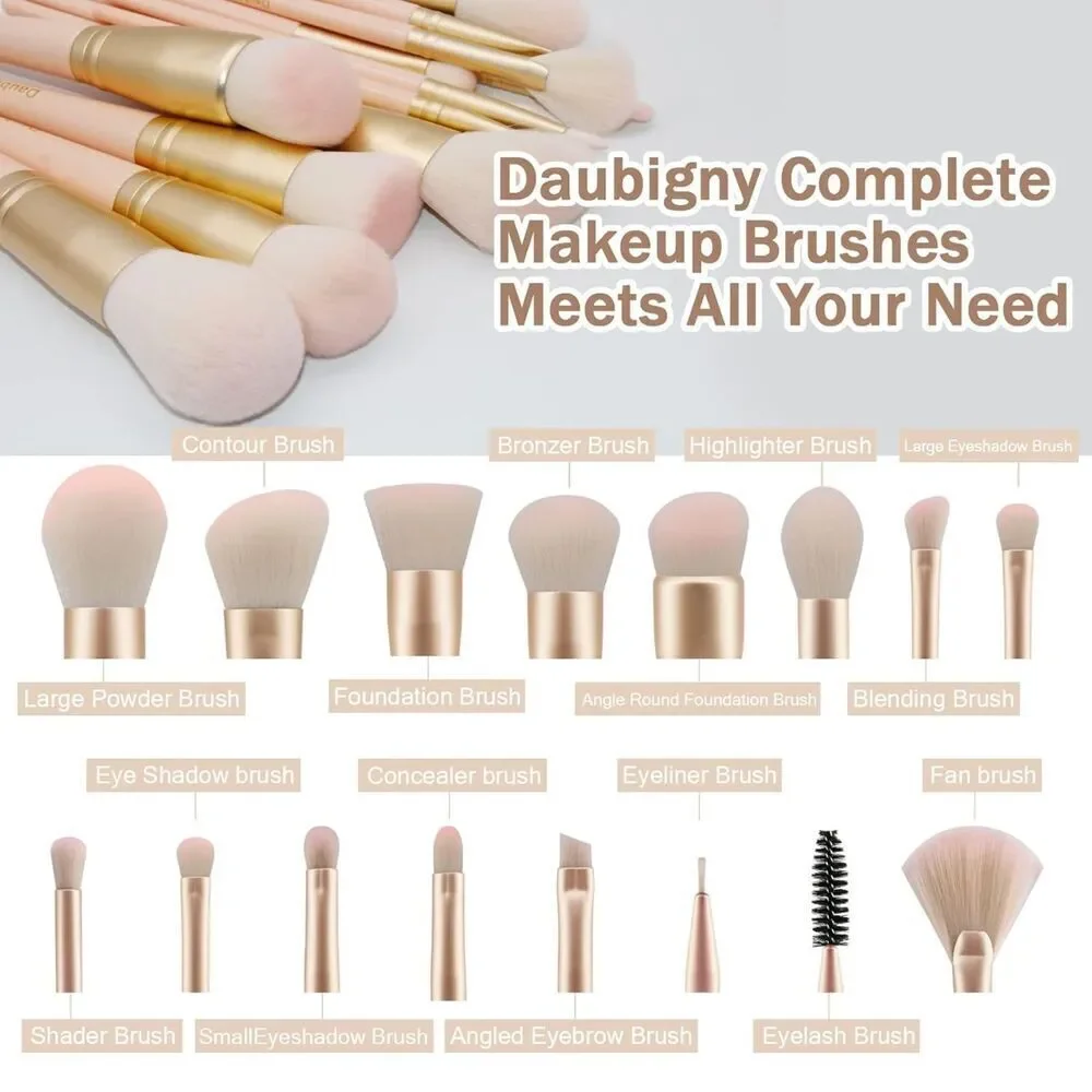 Daubigny 16Pieces Pink Complete Premium Synthetic Professional Makeup Brushes